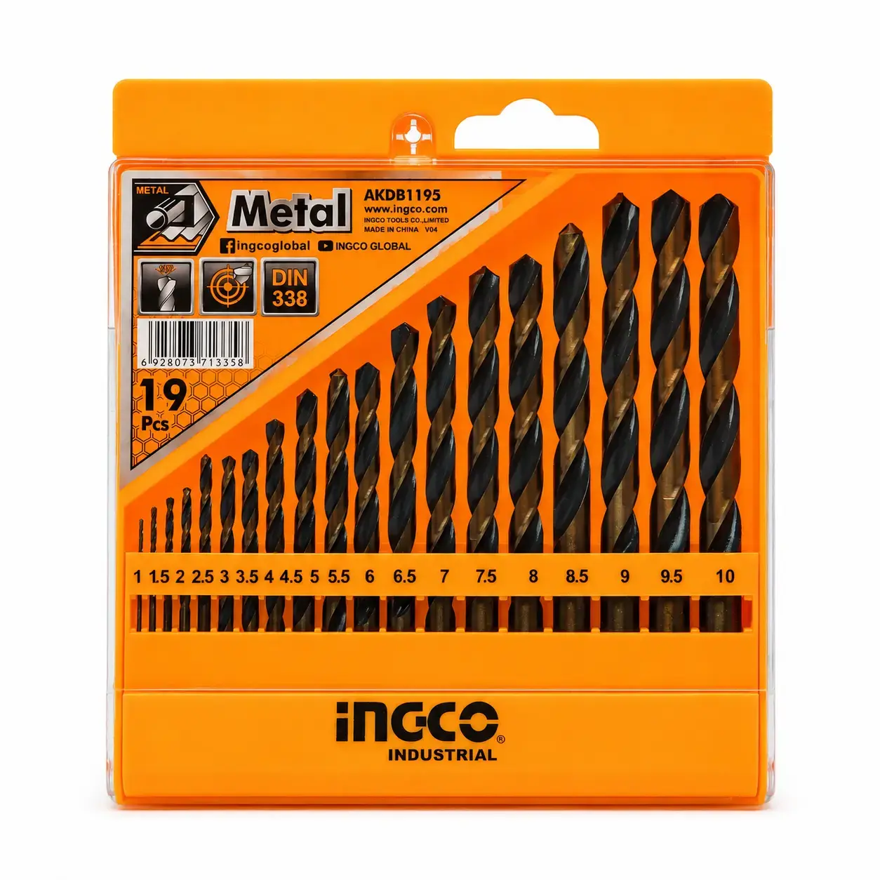 Metall bo’yicha burg’ulash to’plami INGCO AKDB1195, 19 dona, 1-10 mm, HSS 4341