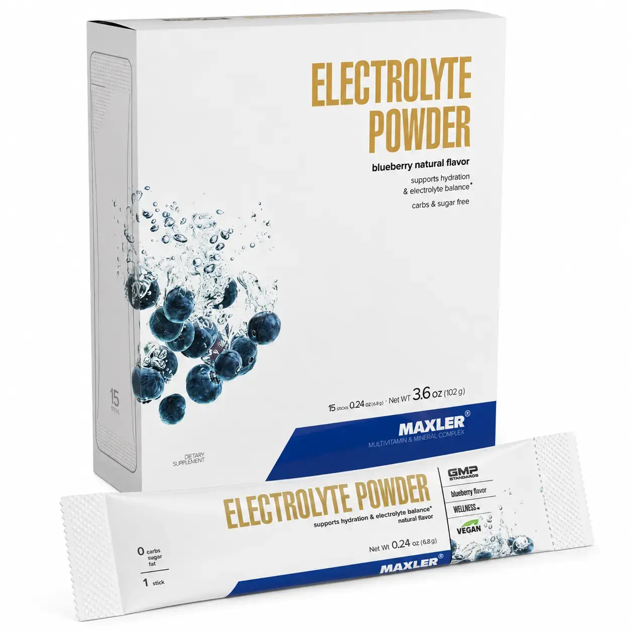 BQ Maxler Electrolyte Powder Sticks Blueberry, 15 Sticks