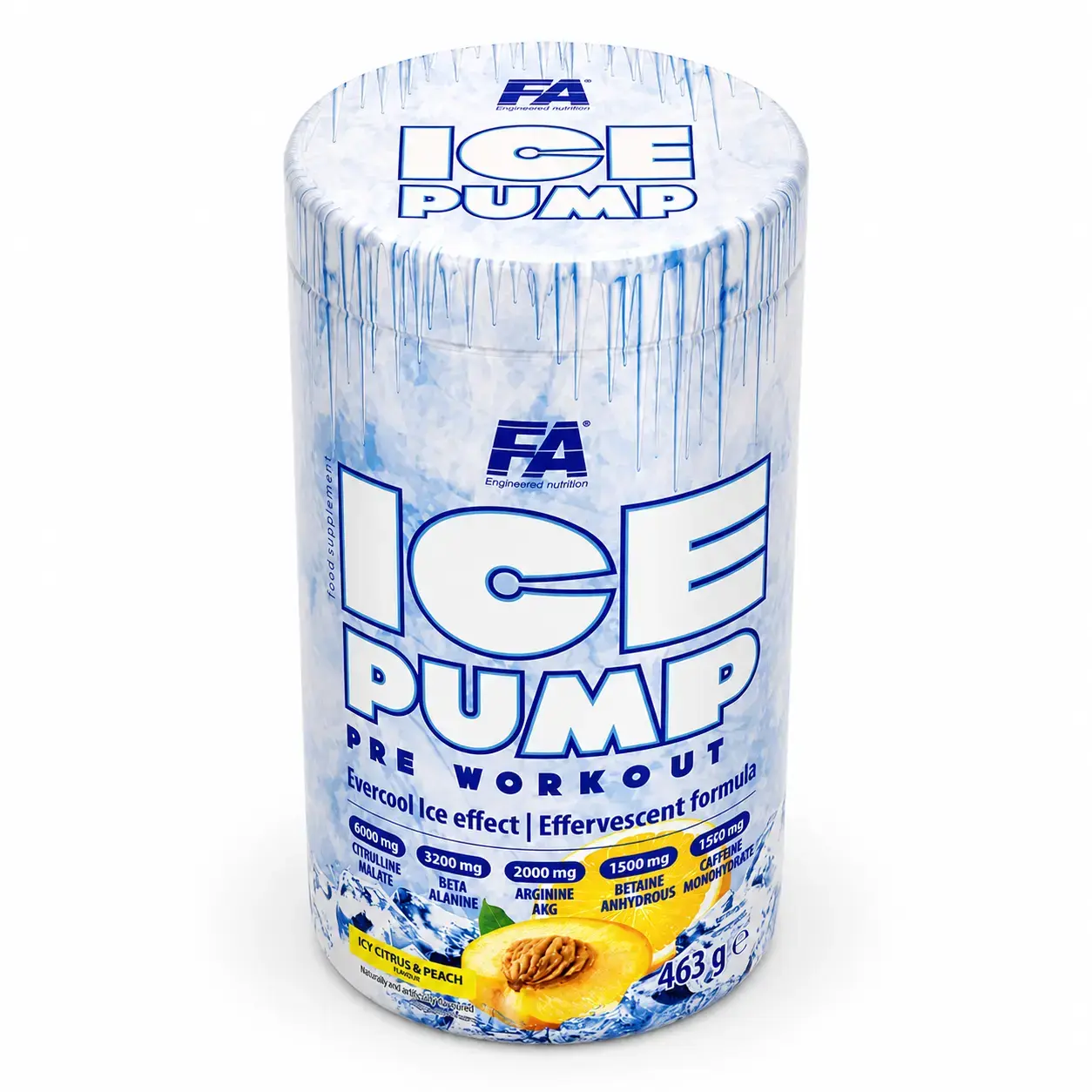 BQ FA ICE Pump Pre Workout, Icy Citrus & Peach, 463 g (50 porsiya)