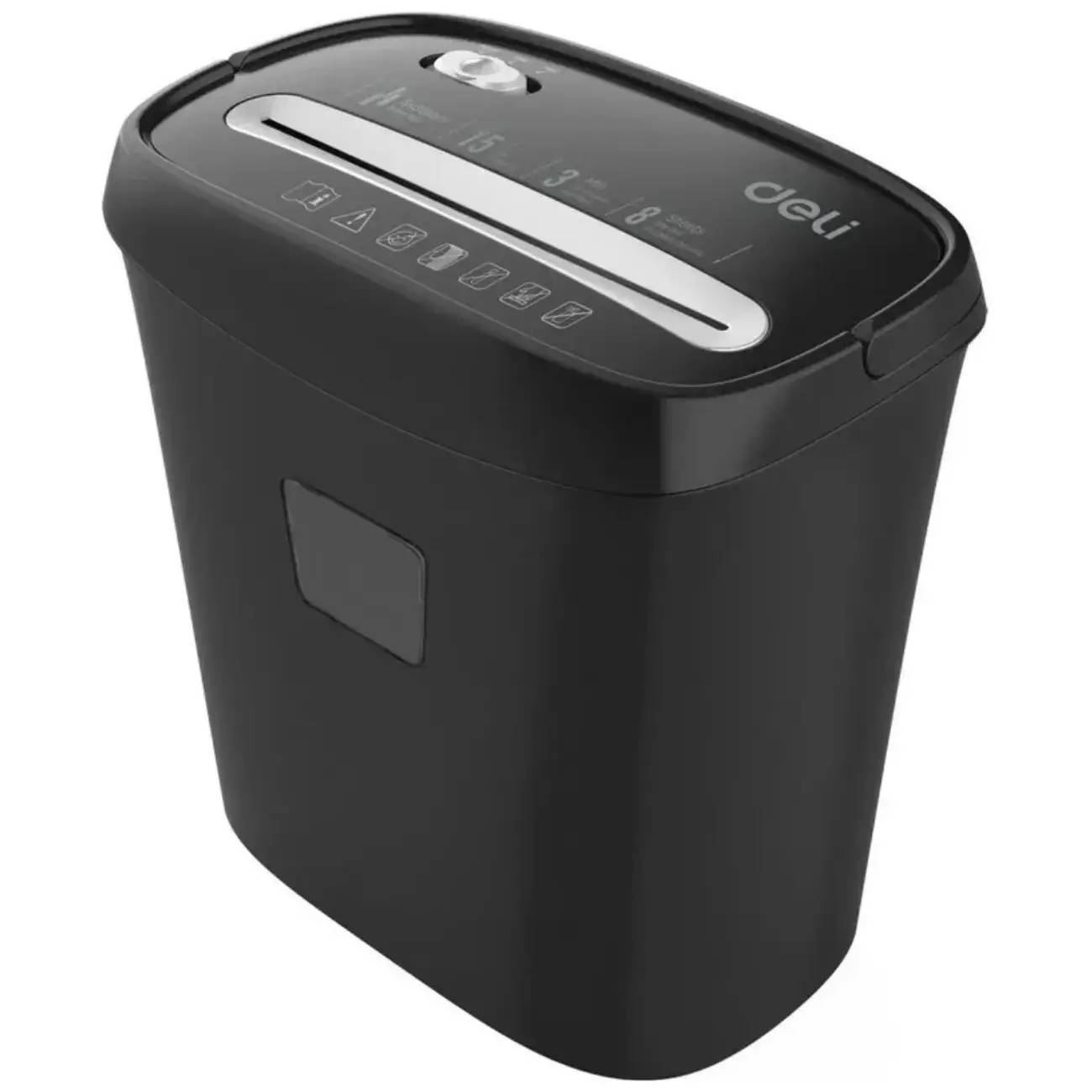 Уничтожитель бумаг Deli E9947, (5*38мм.P3.8лис.3мин.15лит.80dB.Скобы,Карты)