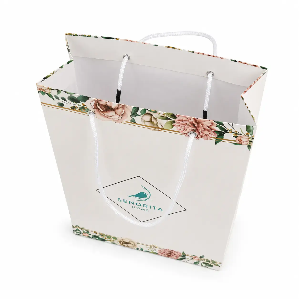 Qog’oz paketi SENORITA HOME vertikal, White/Floral, 16.5×19×12 cm, 1 dona