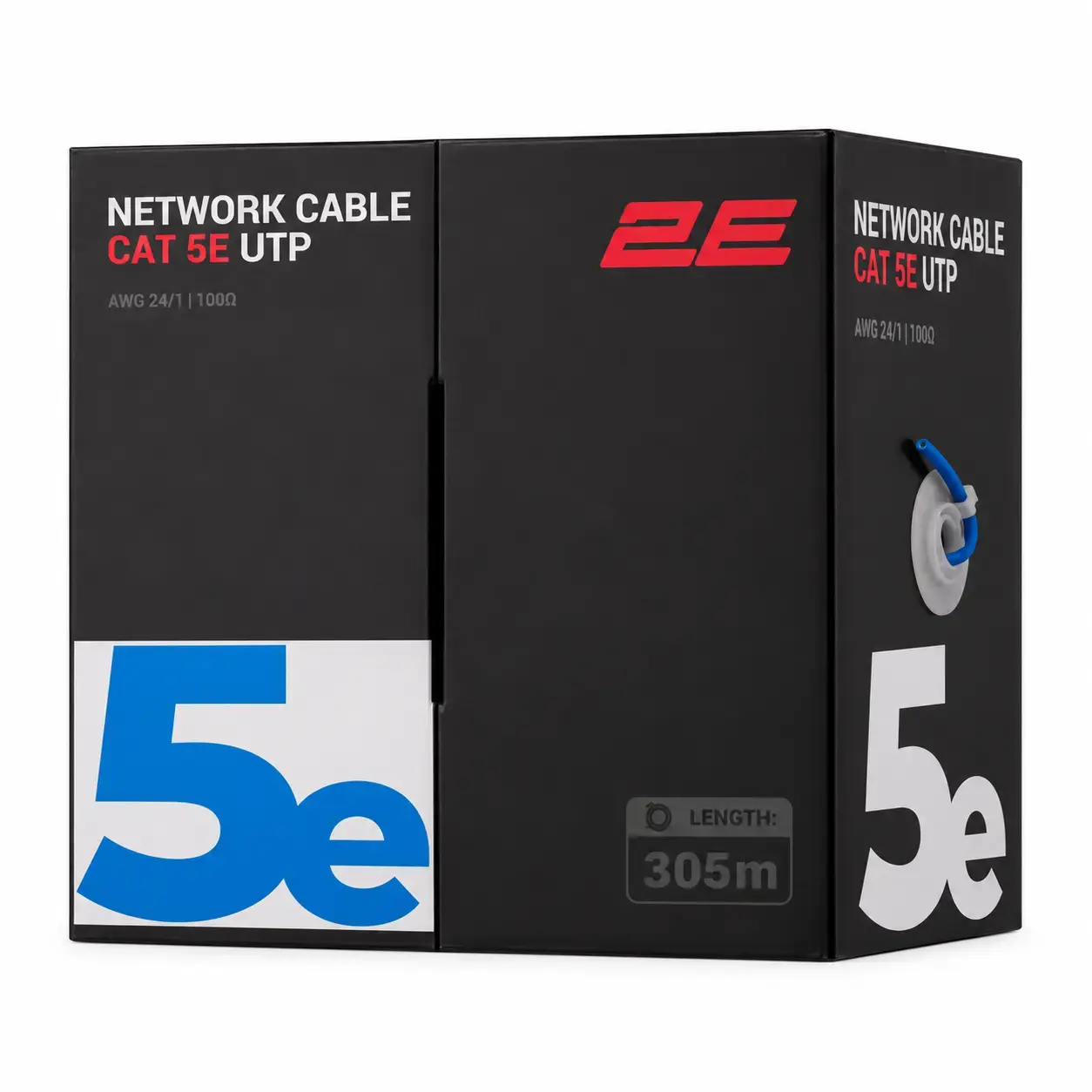 Кабель витая пара 2E CAT 5e UTP, 305 м, AWG 24/1, LSZH, синий