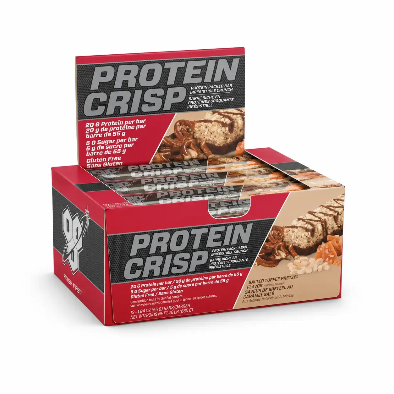 BQ BSN Protein Crisp 12 Bars Salted Toffee Pretzel
