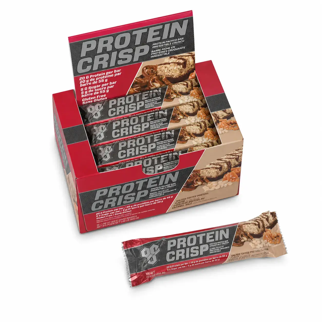 BQ BSN Protein Crisp 12 Bars Salted Toffee Pretzel