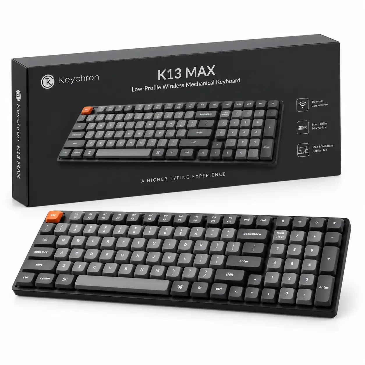 Клавиатура механическая Keychron K13 MAX 90Key, K pro Red, WL/BT/USB-A, Hot-swap, QMK, EN/RU/UZ, RGB, черный K13M-H1-UZ
