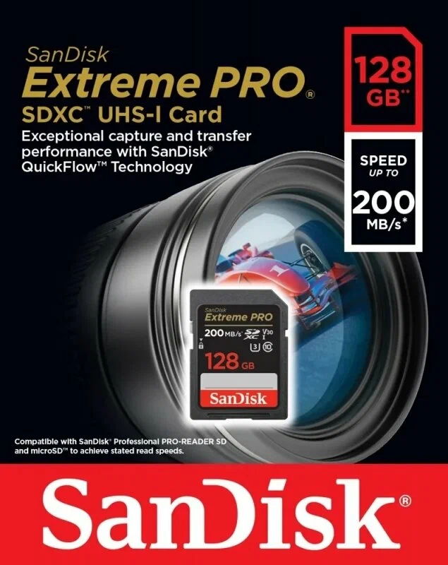 Карта памяти SanDisk 128GB SDXC Extreme PRO 200MB/s