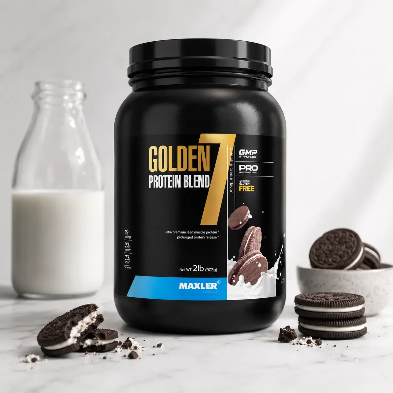 Ko’p komponentli protein Golden 7 Protein Blend Maxler (Cookies & Cream) 907 g (2 lb)