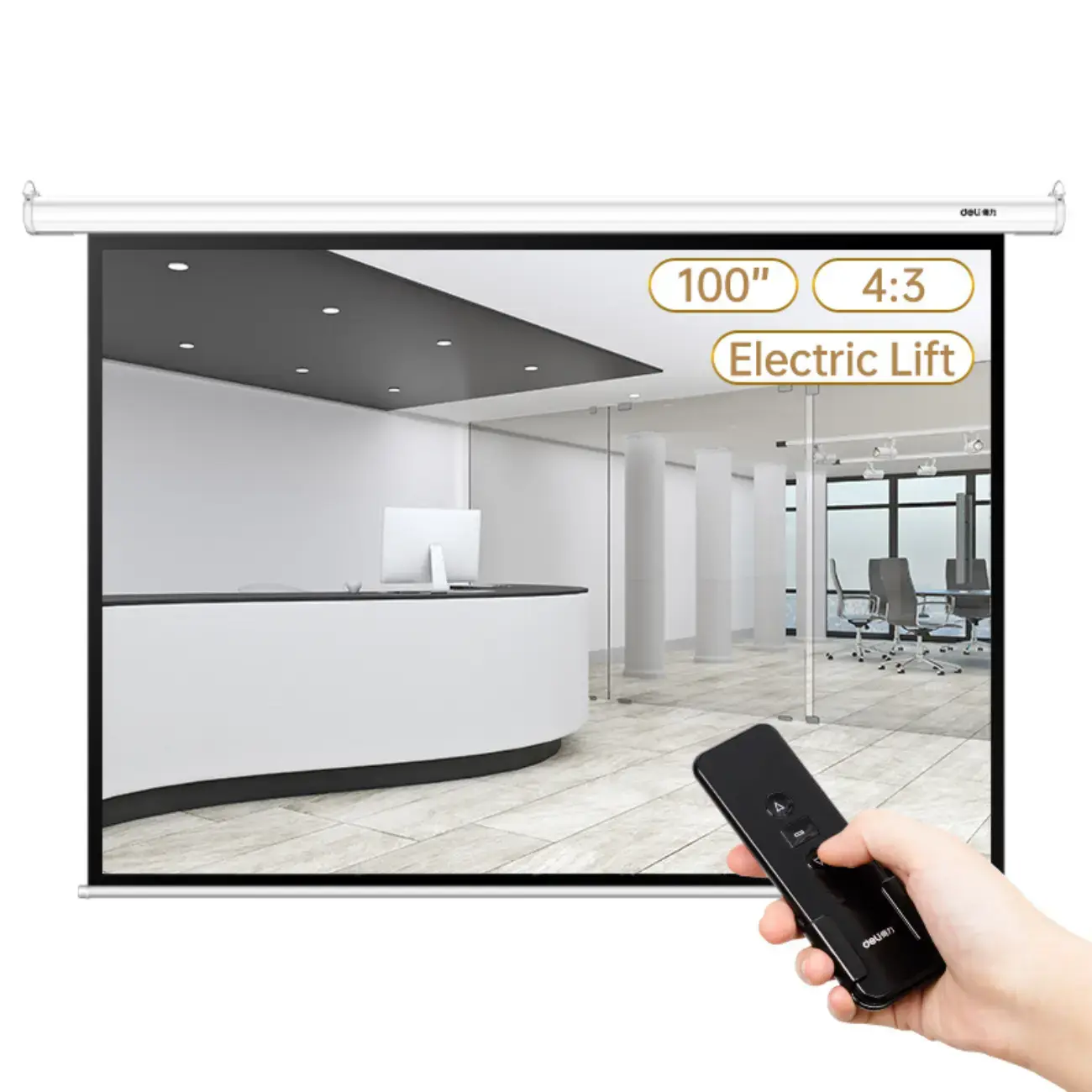 Проекционный экран Deli E50440-EU, Диагональ-100‘ Соотн.стор.4:3 Размер-1970*1480mm