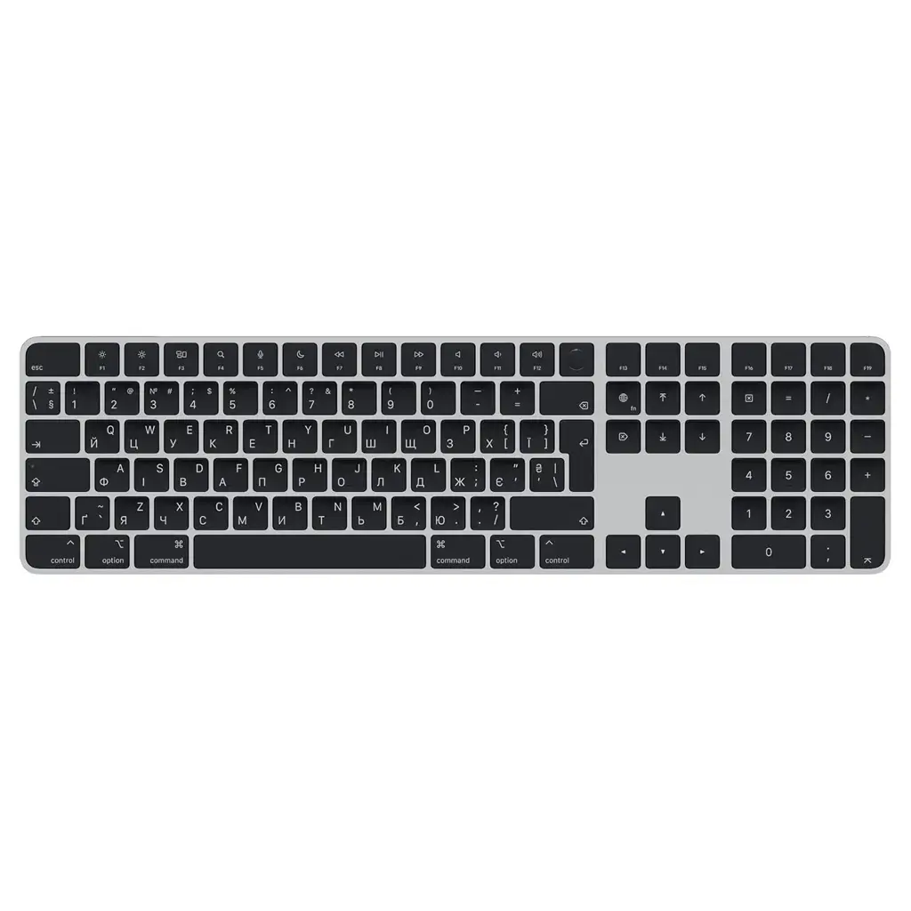 Клавиатура Apple Magic Keyboard with Touch ID and Numeric Keypad for Mac models with Apple silicon - Ukrainian - Black Keys 