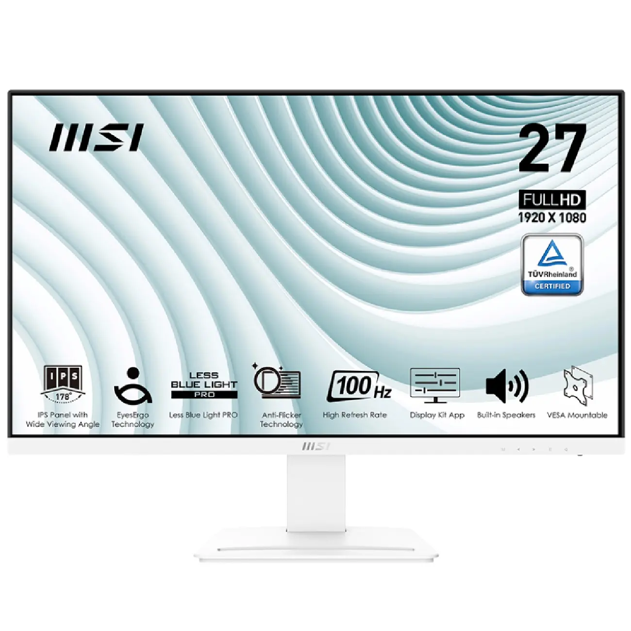 Монитор MSI - 27” PRO MP273AW, IPS, 1mc, 100hz, FHD (1920x1080), HDMI+DP+VGA, Speaker, White