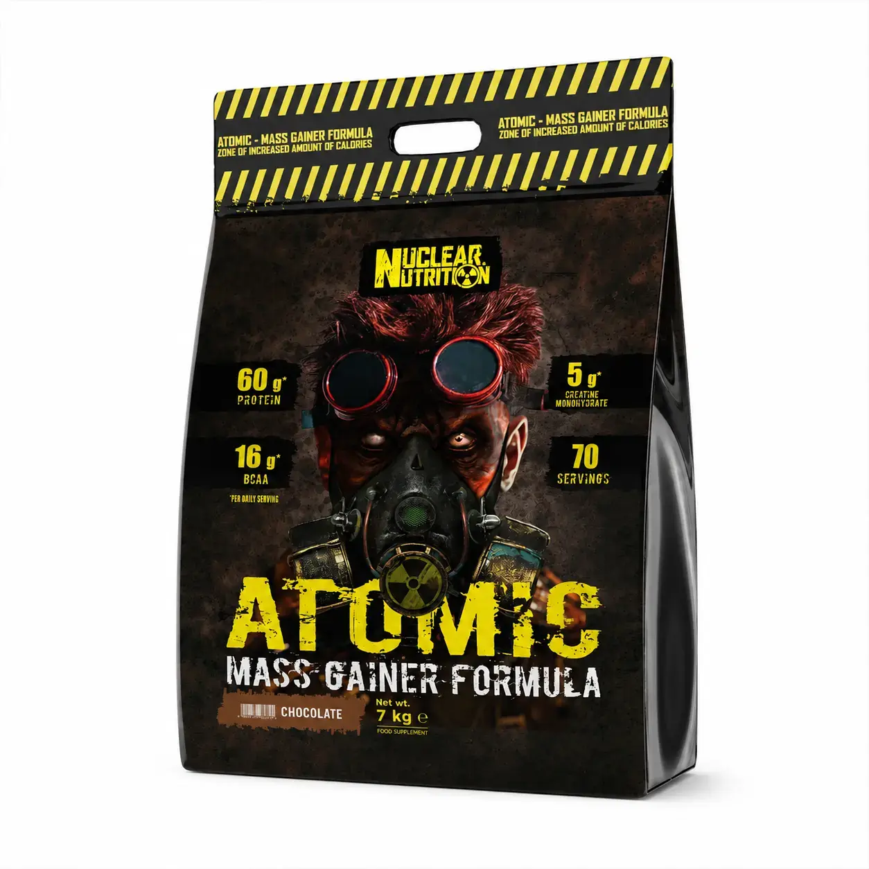 Oqsil-uglevodli geyner Nuclear Nutrition Atomic Mass Gainer Chocolate, 7 kg