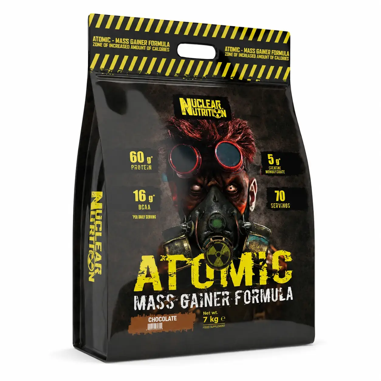 Oqsil-uglevodli geyner Nuclear Nutrition Atomic Mass Gainer Chocolate, 7 kg