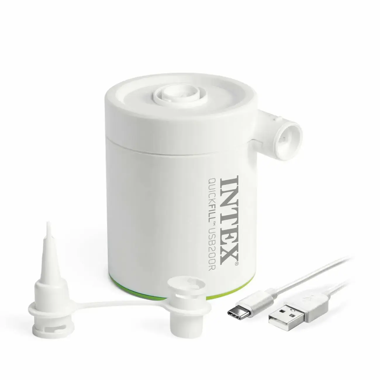 Насос электрический Intex 66637, USB 5В, 2А ”USB200R” перезаряжаемый, пауэрбанк, 2 насадки в комплекте