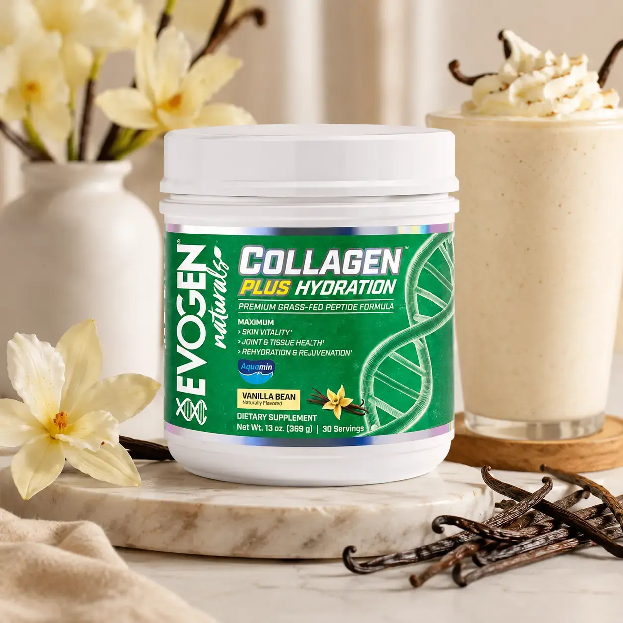 Kollagen kompleksi Evogen Collagen Plus Hydration 384 g Vanilla Bean