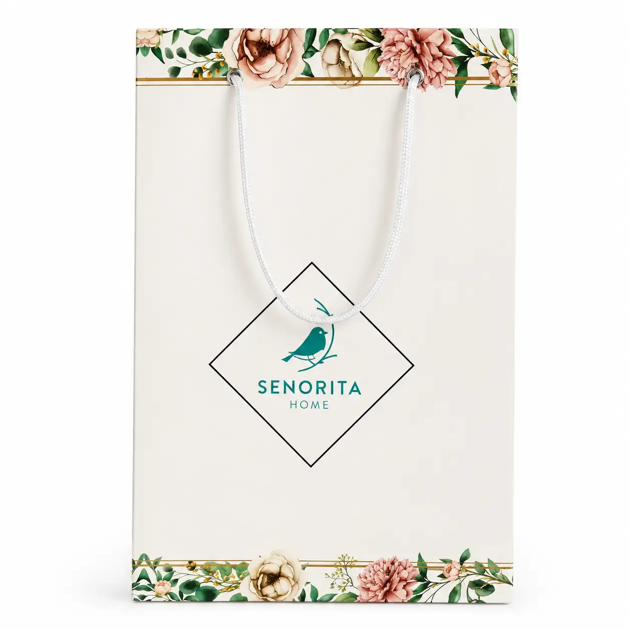 Qog’oz paketi SENORITA HOME vertikal, White/Floral, 16.5×19×12 cm, 1 dona
