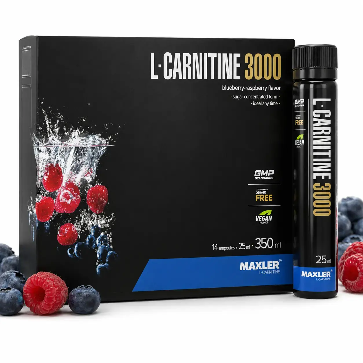 L-karnitin Maxler L-Carnitine 3000 Shots (Blueberry-Raspberry) 14 Ampoules x 25 ml