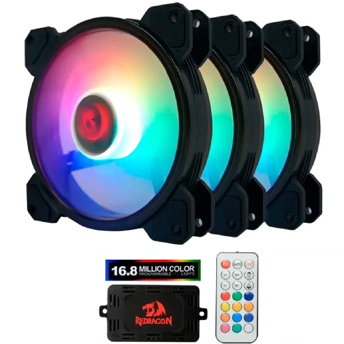 Кулер для процессора СЕТ 3 ARGB-кулера+хаб+пульт Redragon GC-F009