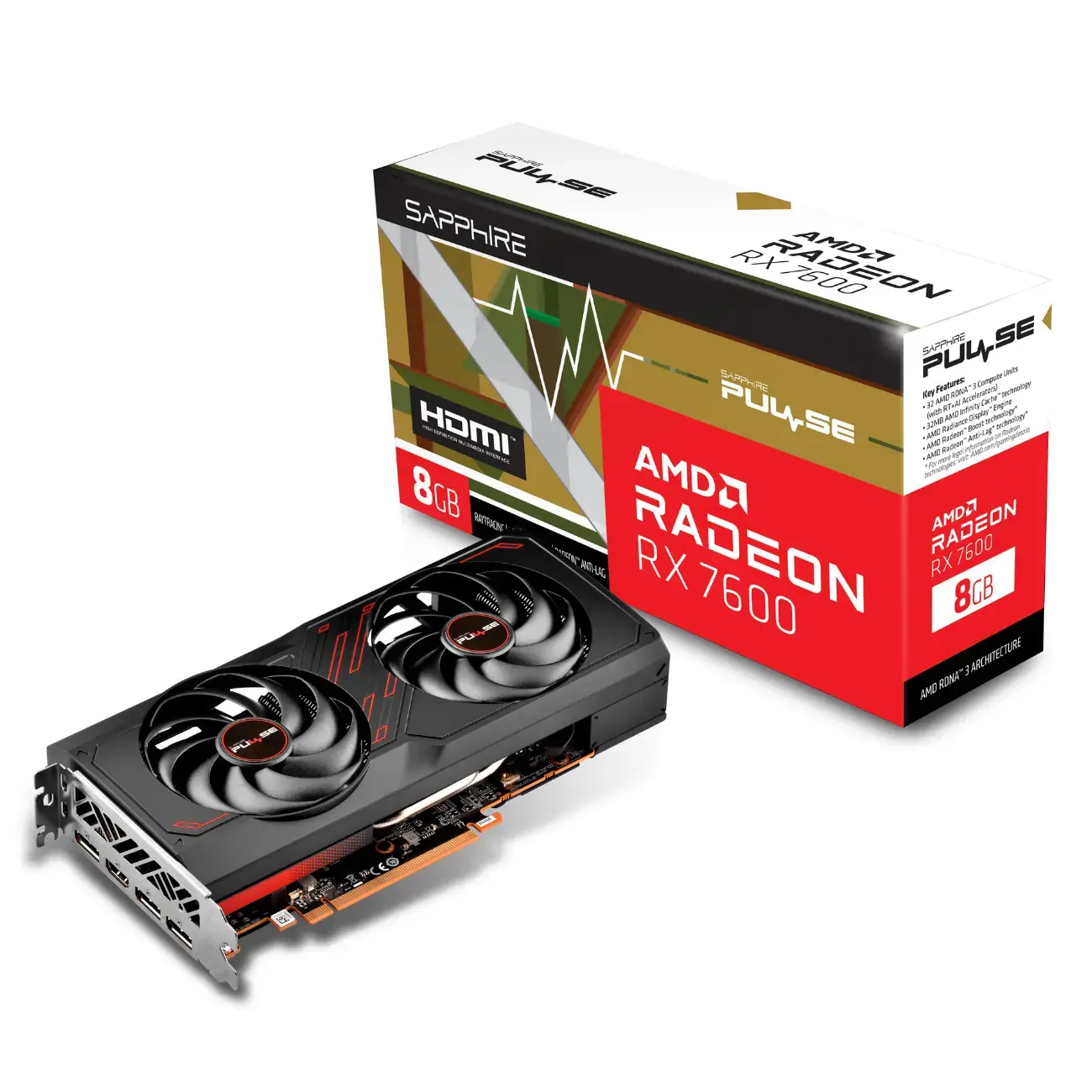 Видеокарта Sapphire - 8GB PULSE AMD RADEON RX7600 GAMING OC GDDR6 HDMI (11324-01-20G)