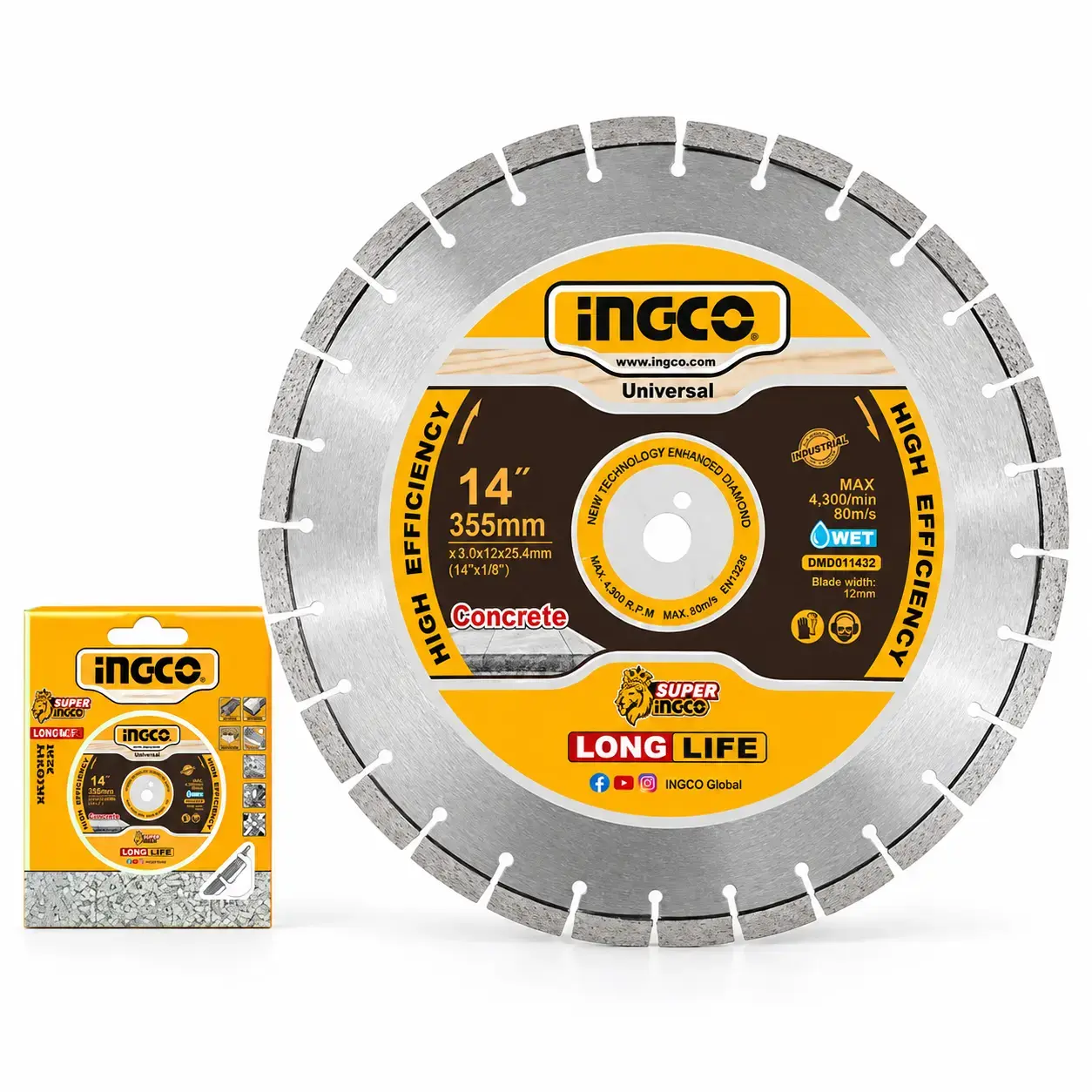 Алмазный режущий диск INGCO DMD033552, 355 мм, 25,4 мм, для бетона