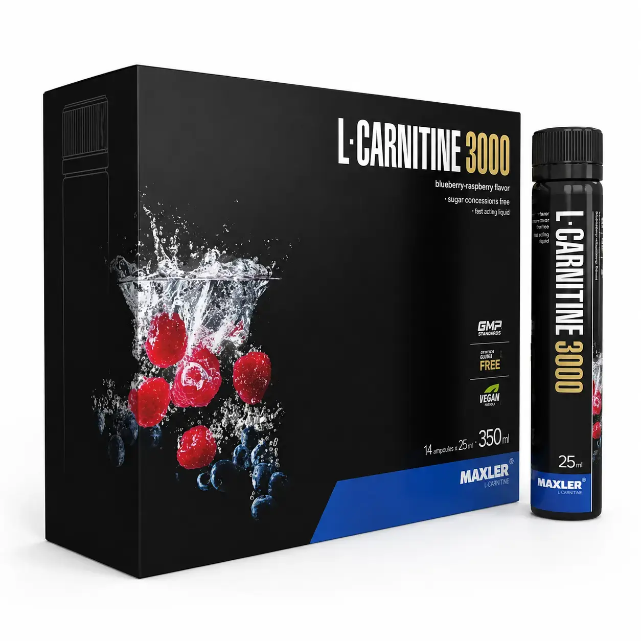 L-karnitin Maxler L-Carnitine 3000 Shots (Blueberry-Raspberry) 14 Ampoules x 25 ml