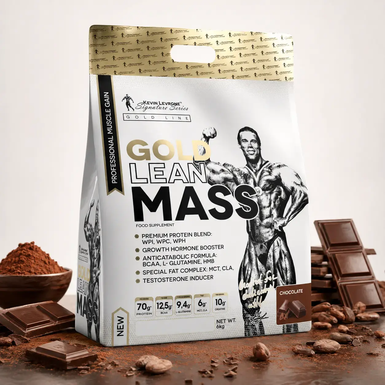 Oqsil-uglevodli geyner Kevin Levrone Gold Lean Mass Gainer Chocolate, 6 kg