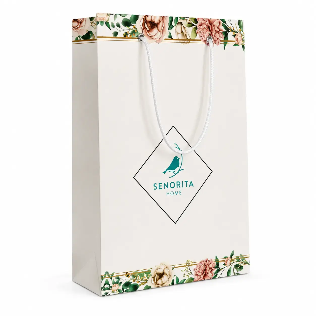 Qog’oz paketi SENORITA HOME vertikal, White/Floral, 16.5×19×12 cm, 1 dona