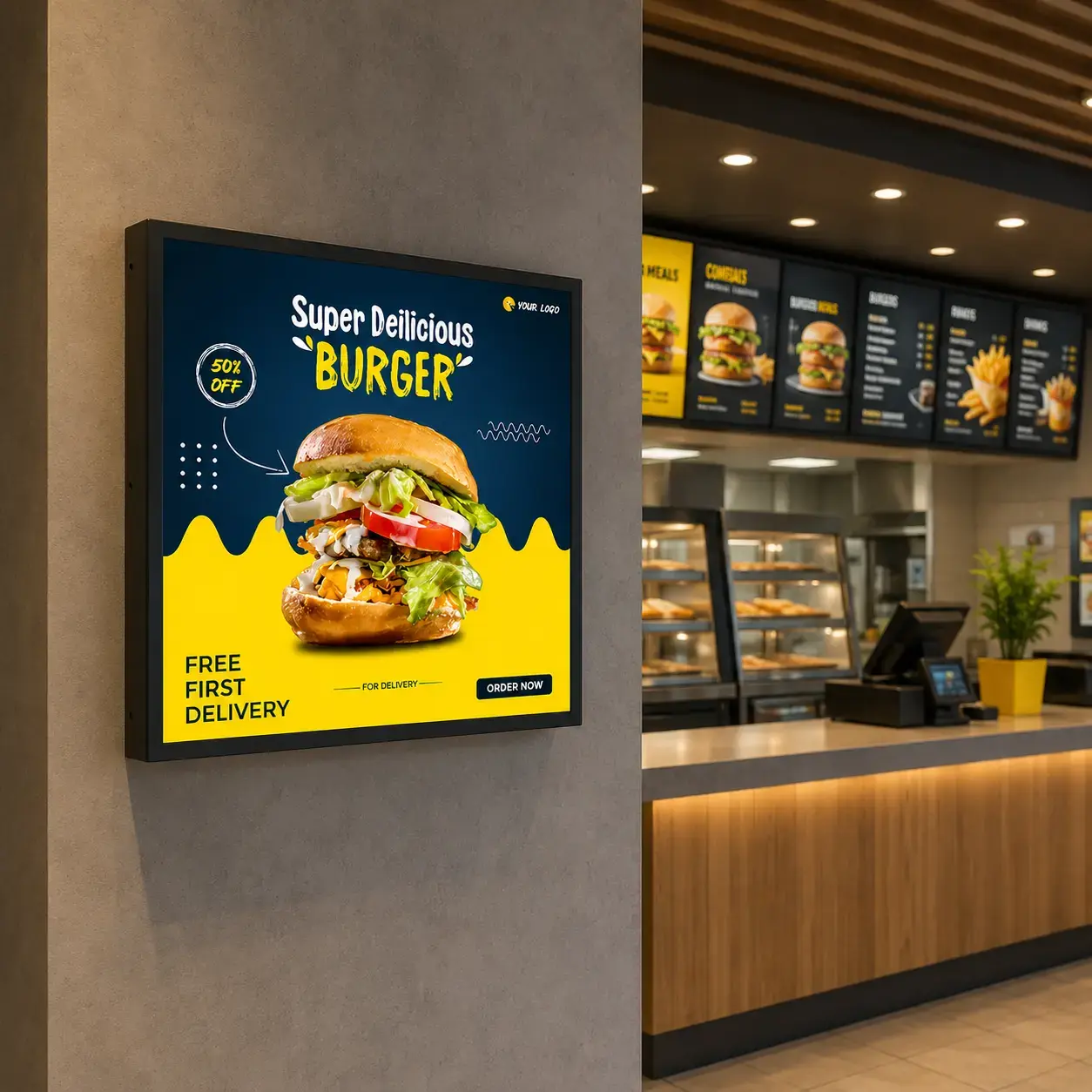 Kvadrat devorli reklama displey PROTOUCH PR22 22” Square LCD Digital Signage Display