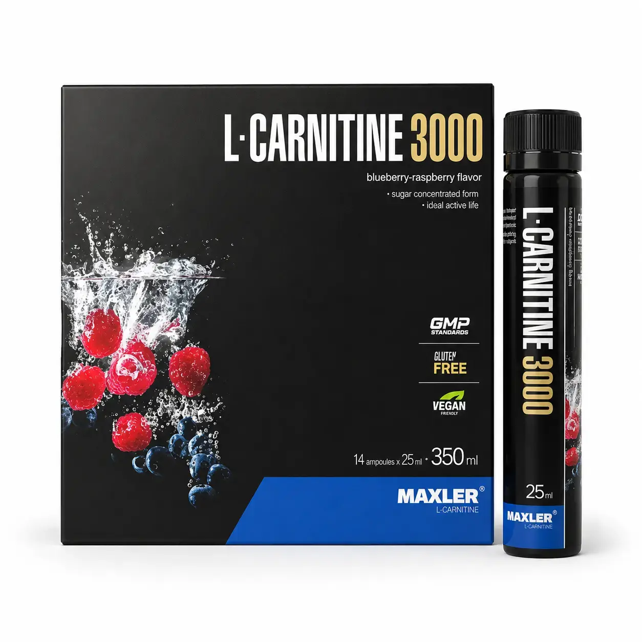 L-karnitin Maxler L-Carnitine 3000 Shots (Blueberry-Raspberry) 14 Ampoules x 25 ml