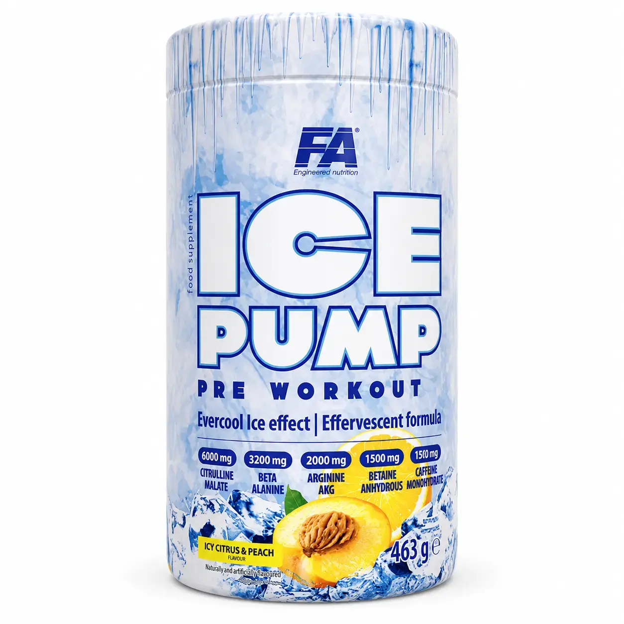 BQ FA ICE Pump Pre Workout, Icy Citrus & Peach, 463 g (50 porsiya)