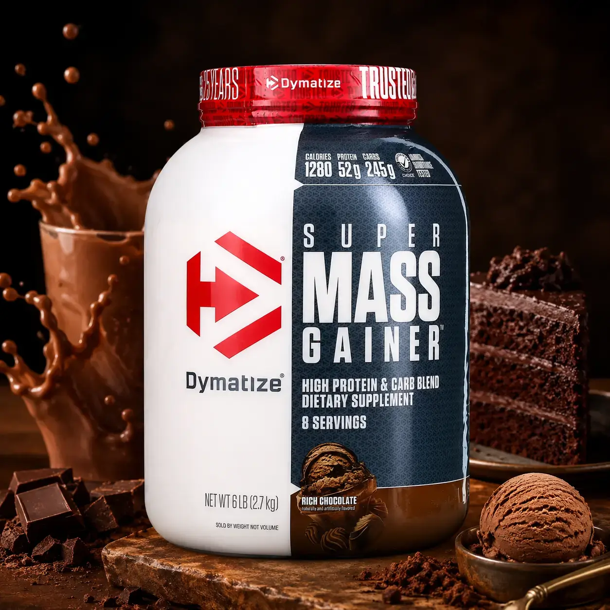 Yuqori kaloriyli geyner Dymatize Super Mass Gainer Rich Chocolate, 2,7 kg (6 lb)