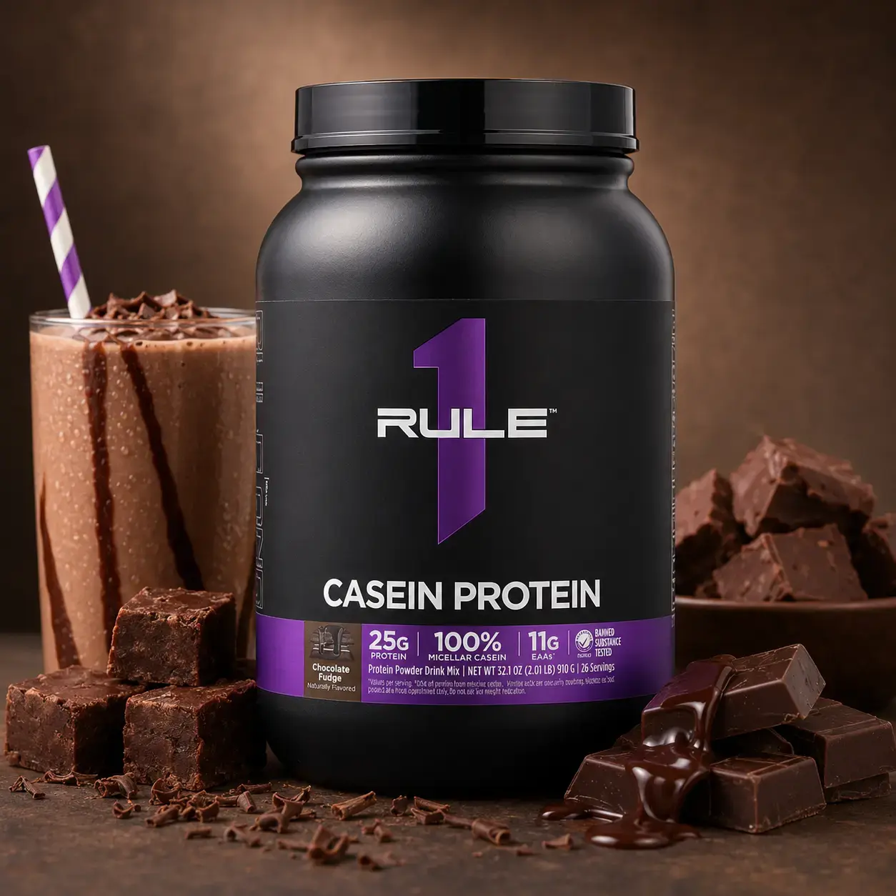 Kazeinli protein R1 Casein Rule1 (Chocolate Fudge) 910 g