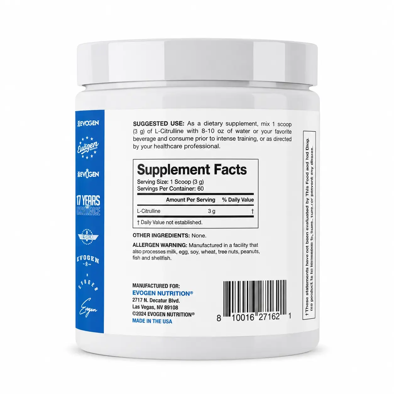 Sitrullin L-Citrulline Evogen 6.3 oz (180 g)