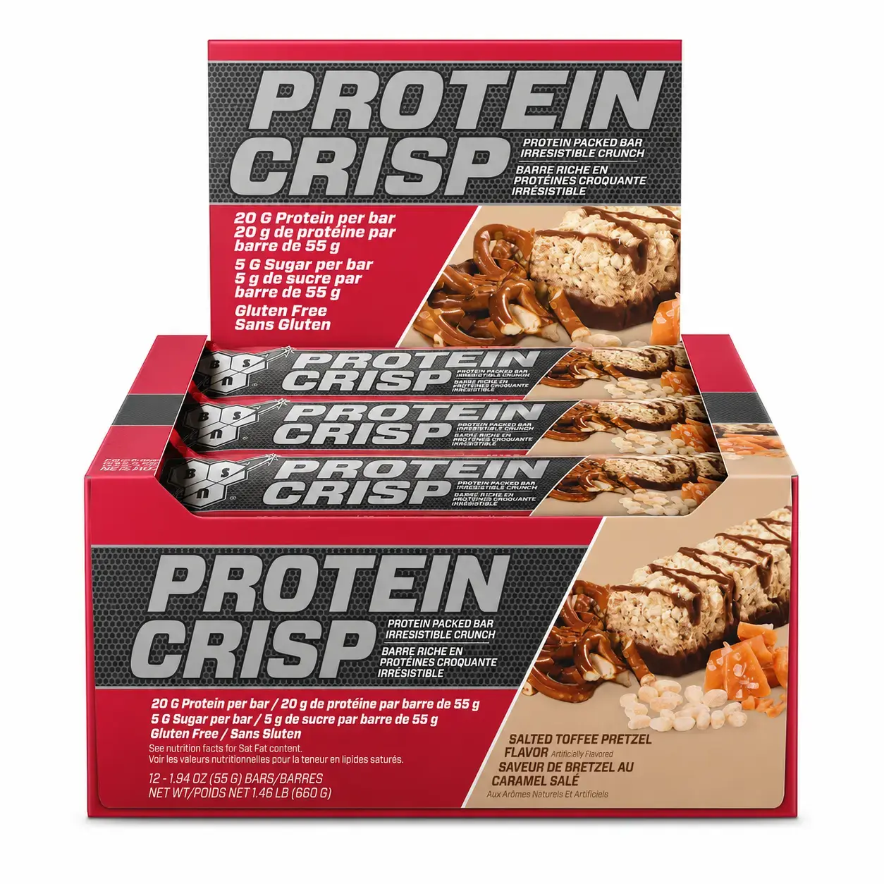 BQ BSN Protein Crisp 12 Bars Salted Toffee Pretzel