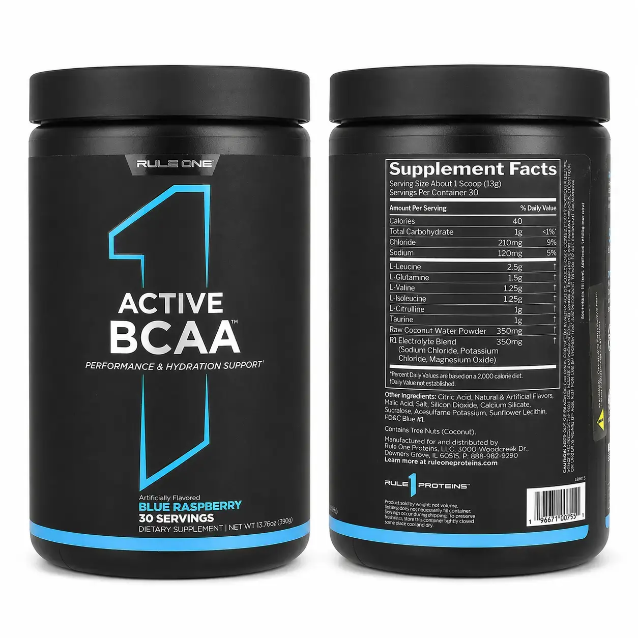 Aminokislotalar kompleksi Active BCAA Rule1 (Blue Raspberry) 390 g (30 srv)