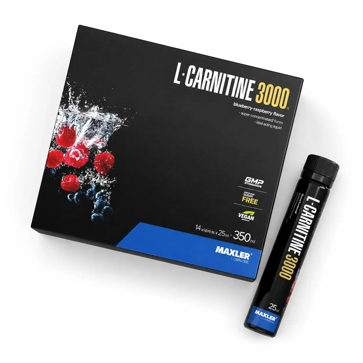 L-karnitin Maxler L-Carnitine 3000 Shots (Blueberry-Raspberry) 14 Ampoules x 25 ml