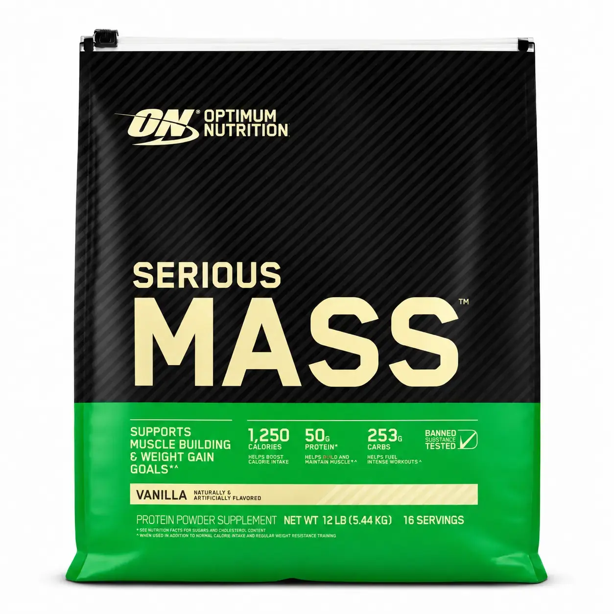 Высококалорийный гейнер Serious Mass Optimum Nutrition (Vanilla) 12 lb (5.44 кг)