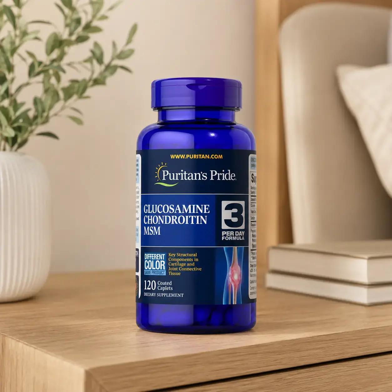 BQ Puritan‘s Pride Glucosamine, Chondroitin & MSM – 3 Per Day Formula, 120 Capsules