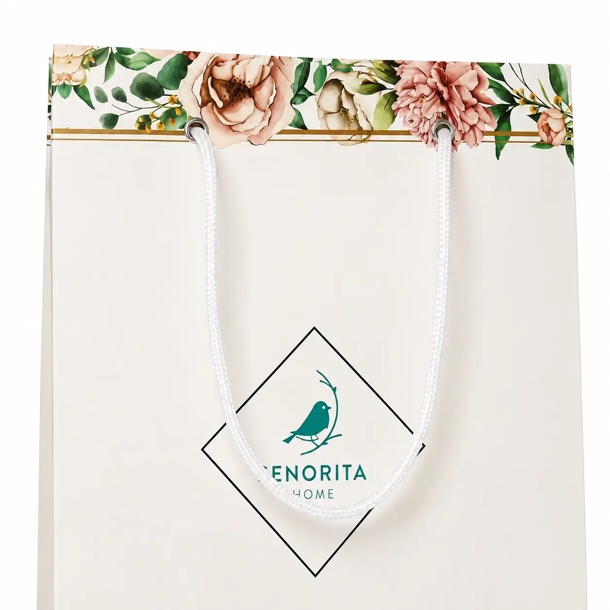 Qog’oz paketi SENORITA HOME vertikal, White/Floral, 16.5×19×12 cm, 1 dona