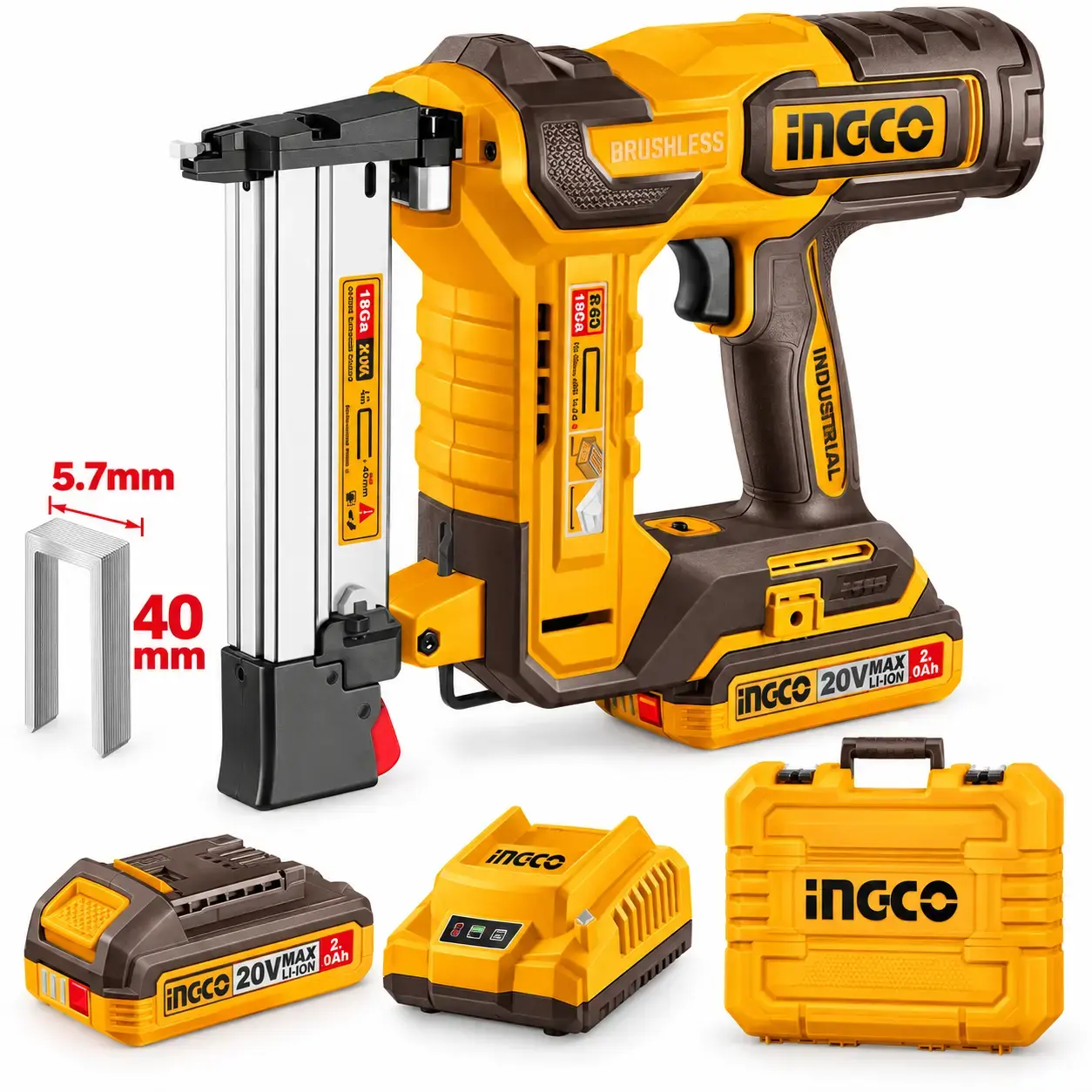 Simsiz stepler-gvozd qoqish moslamasi INGCO CCSNLI6008 (20 V, K10-K40)