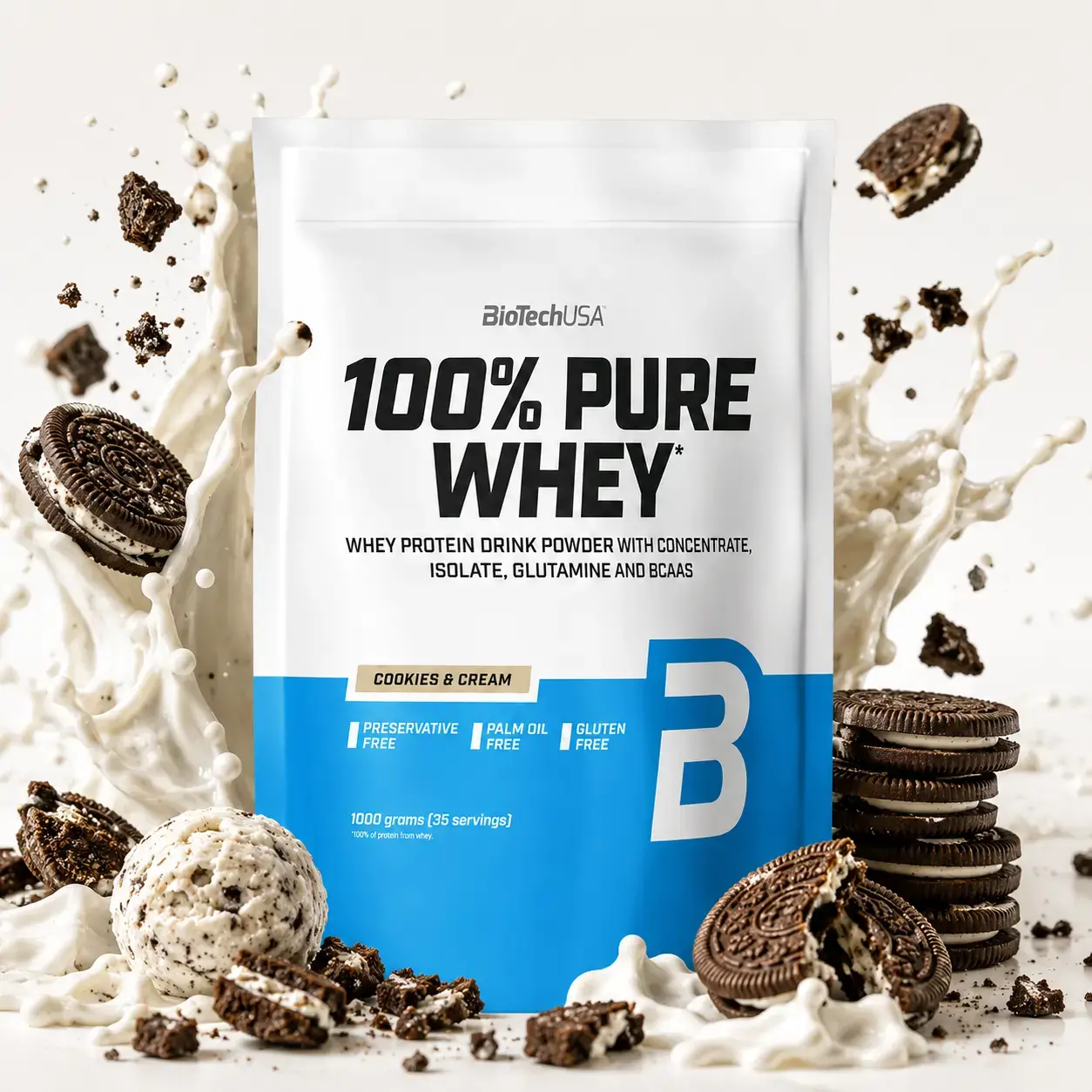 Zardob proteini 100% Pure Whey BioTechUSA (Cookies & Cream) 1000 g (35 srv)